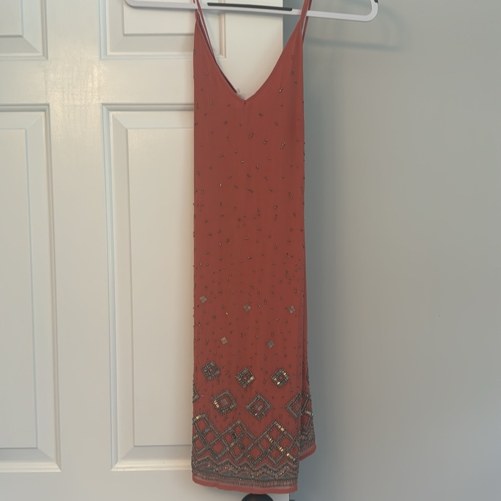 Dress-White House Black Market (new w tags) Coral color w/ silver beading. XS - Picture 7 of 7